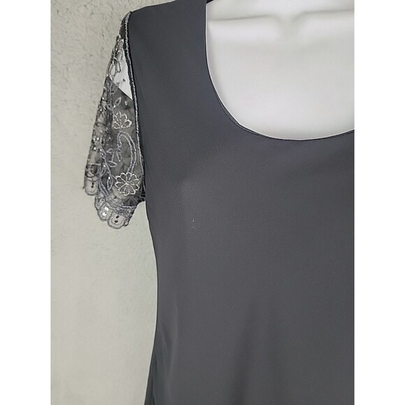 VTG Jeffrey Dara Tom Barra 8 Rhinestone Lace Sleeve Black Dress 90s Flared Y2K - Picture 5 of 16